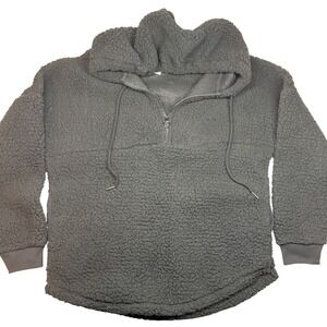Victoria's Secret PINK Small Black Sherpa Fleece 1/ Zip Pullover Hoodie Pockets